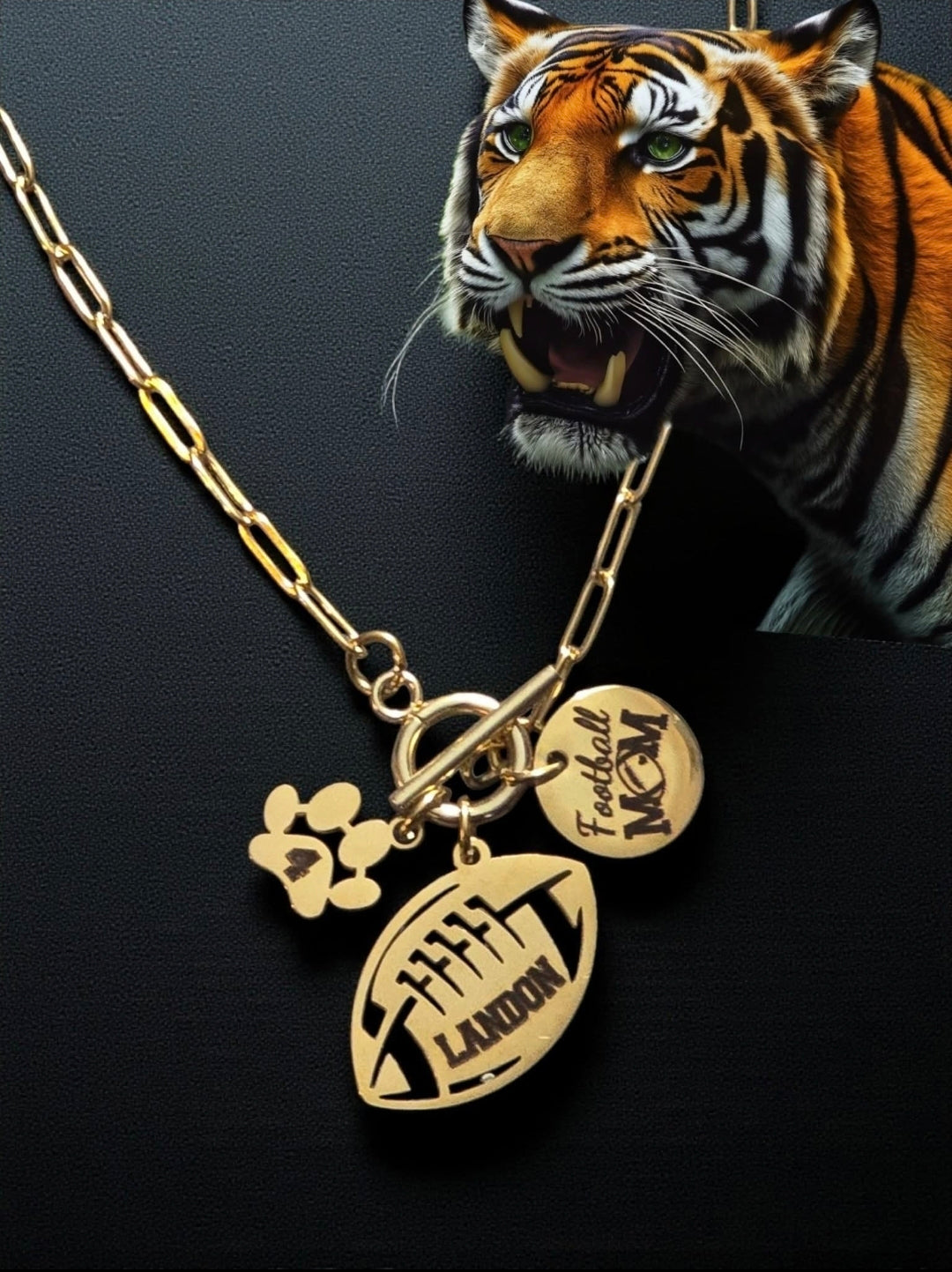 Stainless Steel Football Mom Charm Necklace