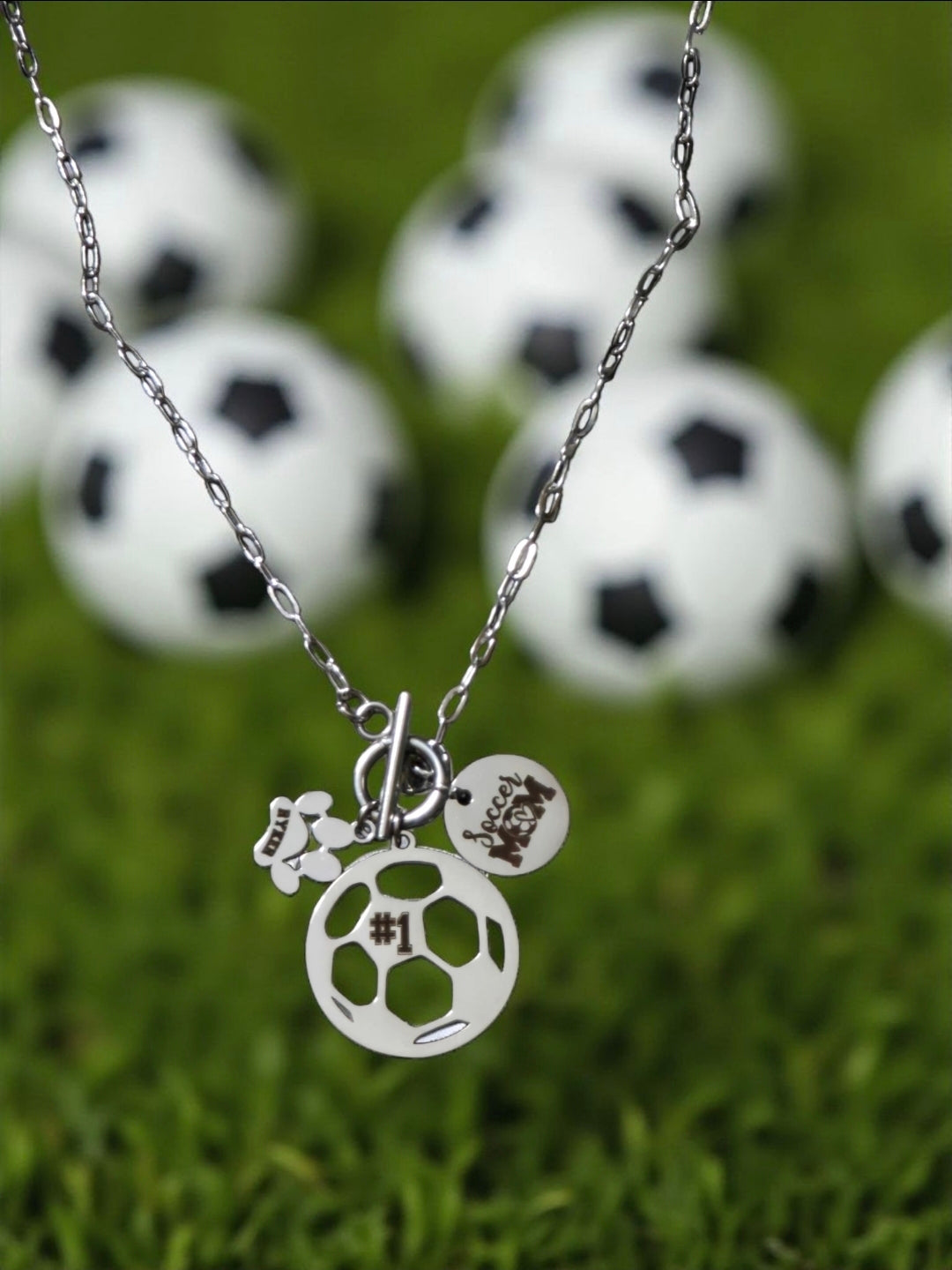 Stainless Steel Soccer Mom Charm Necklace