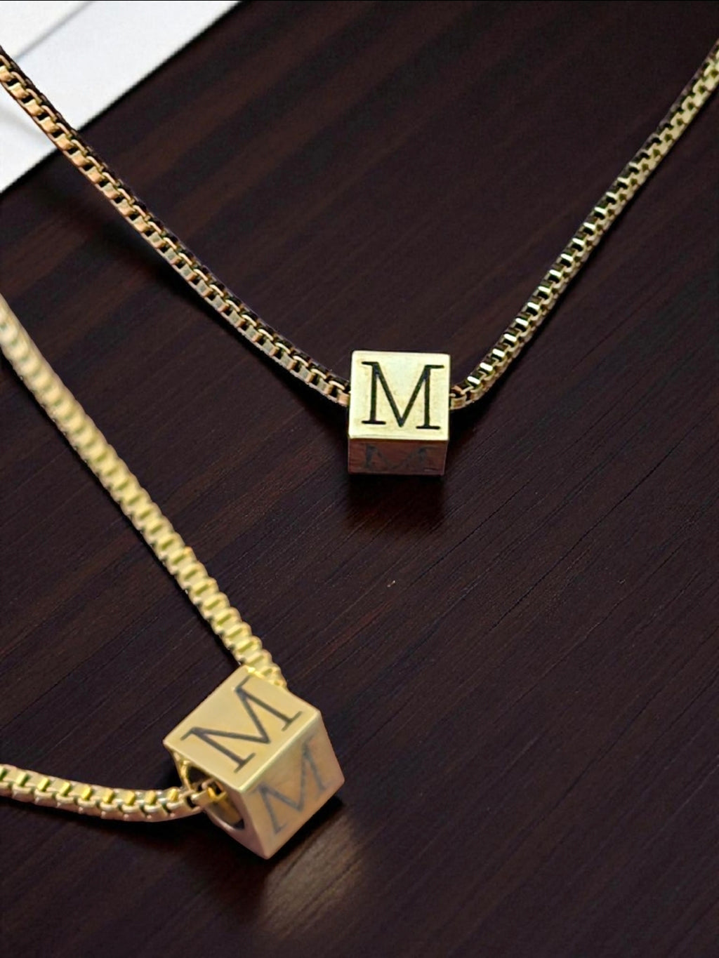 Stainless Steel Initial Square Charm Necklace