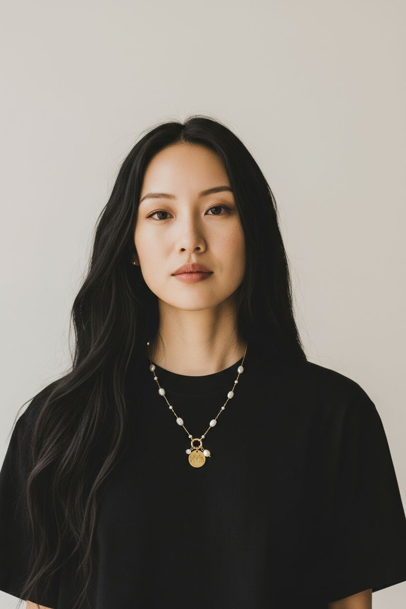 Stainless Steel Faux Pearl engraved Charm Necklace