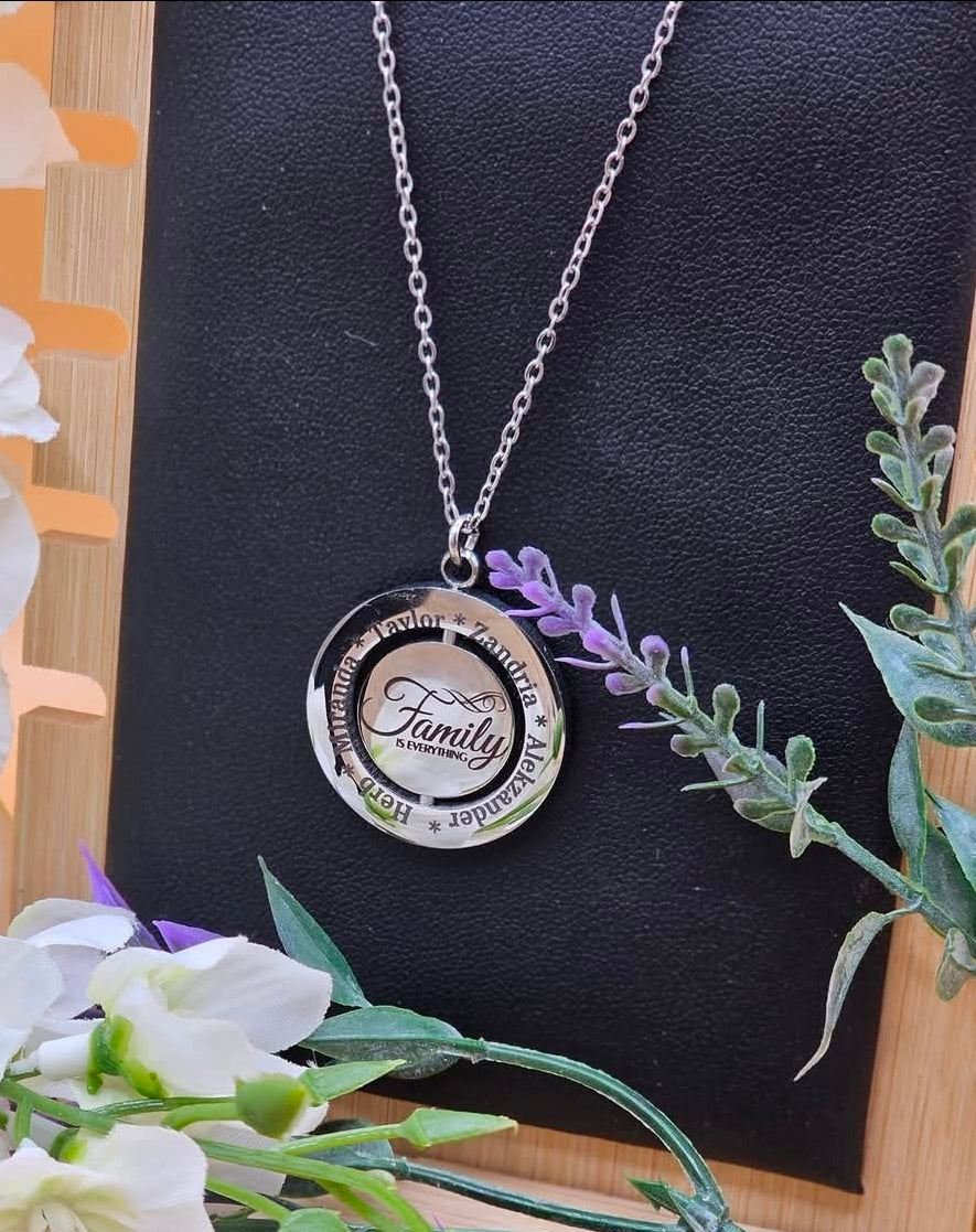 Stainless Steel Silver Rotating Circle Necklace