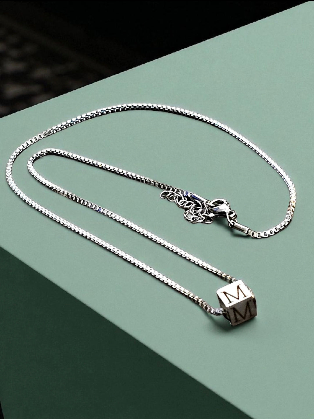 Stainless Steel Initial Square Charm Necklace