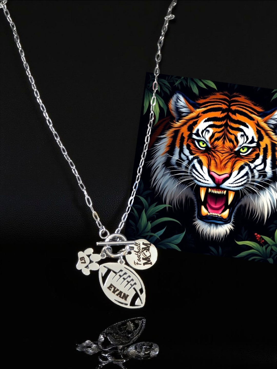 Stainless Steel Football Mom Charm Necklace