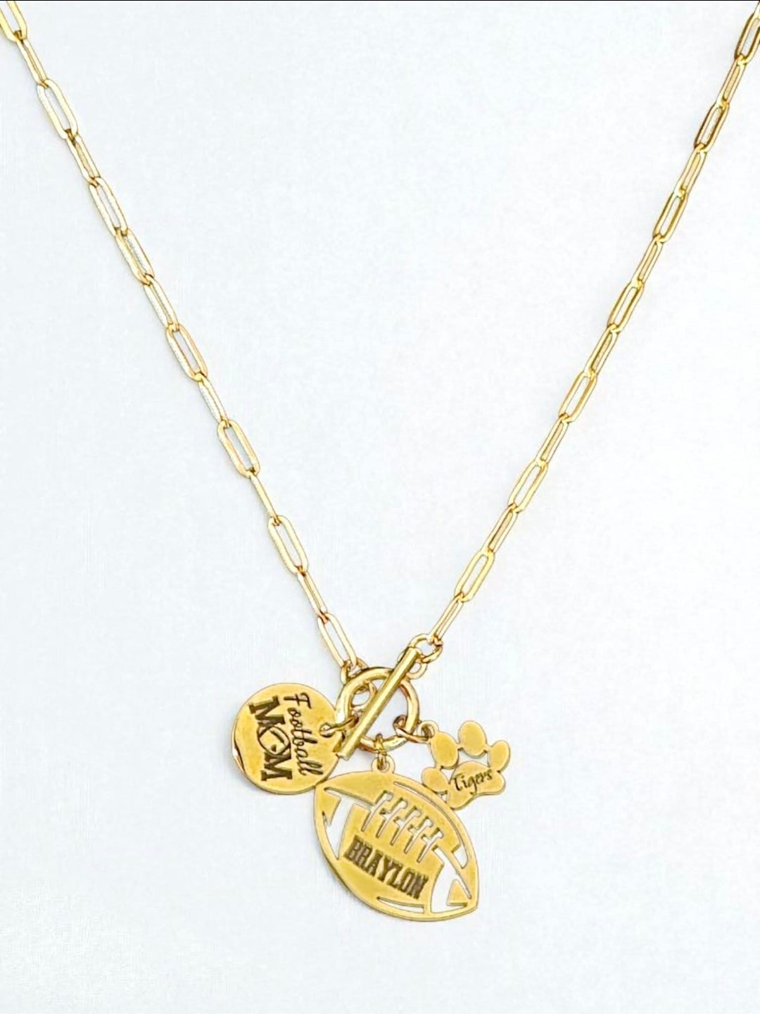 Stainless Steel Football Mom Charm Necklace